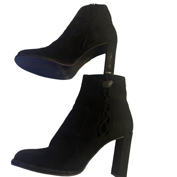 Free People black zip heeled laced side boots size 10 - Picture 1 of 9